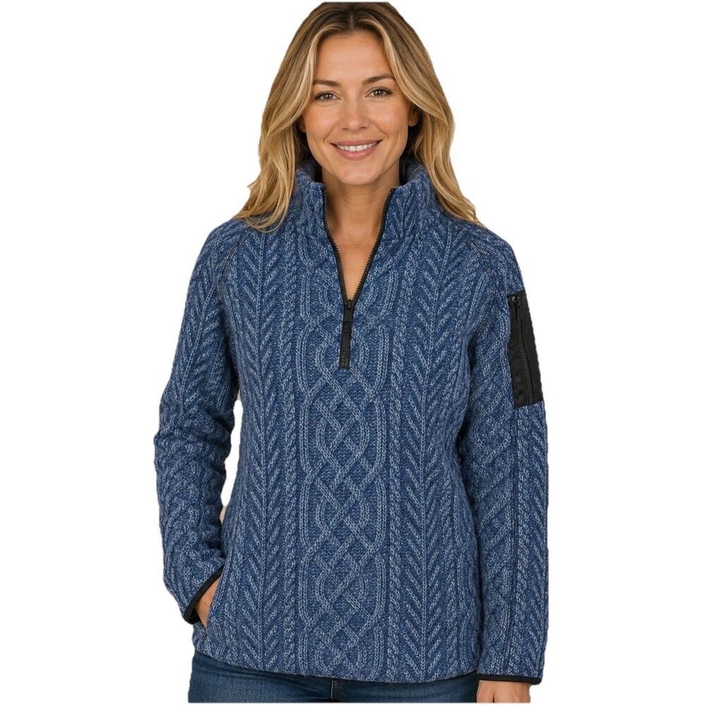 Wooly Bully Wear Jacket Women’s XL Fleece Quarter Zip Blue White Arm Pocket